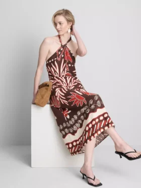 The Edit -merkin pellavaseoksesta valmistettu painettu halter-midi-mekko