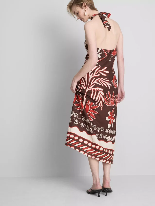 The Edit -merkin pellavaseoksesta valmistettu painettu halter-midi-mekko
