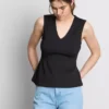 V-kaula-aukkoinen peplum-hihaton toppi