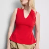 V-kaula-aukkoinen peplum-hihaton toppi