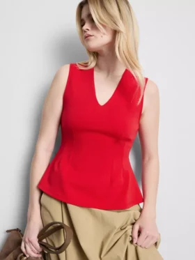 V-kaula-aukkoinen peplum-hihaton toppi